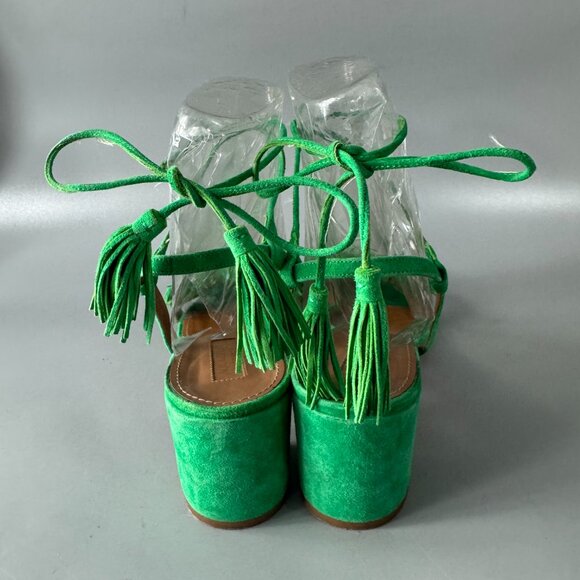 Aquazzura Green Suede Tassel Accents Sandals, Size 41 - Picture 6 of 12